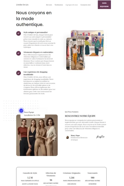 Template WordPress du site web d'une créatrice de mode